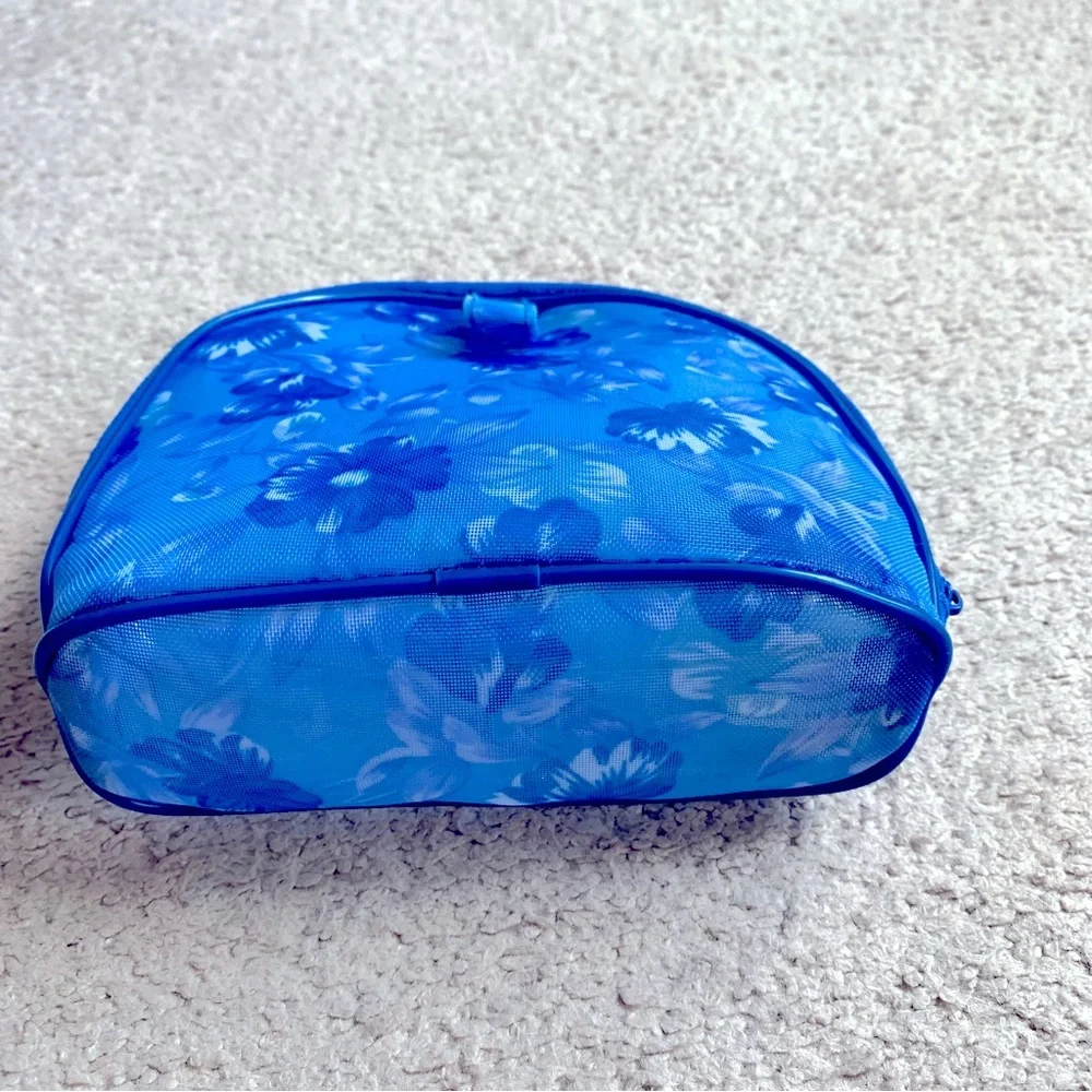 Avon Blue Floral Mesh Makeup Cosmetics Bag Case Pouch